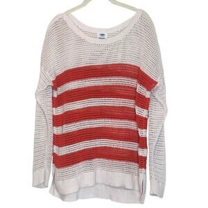 Old Navy Womens Sweater XL Open Knit Orange and White Striped